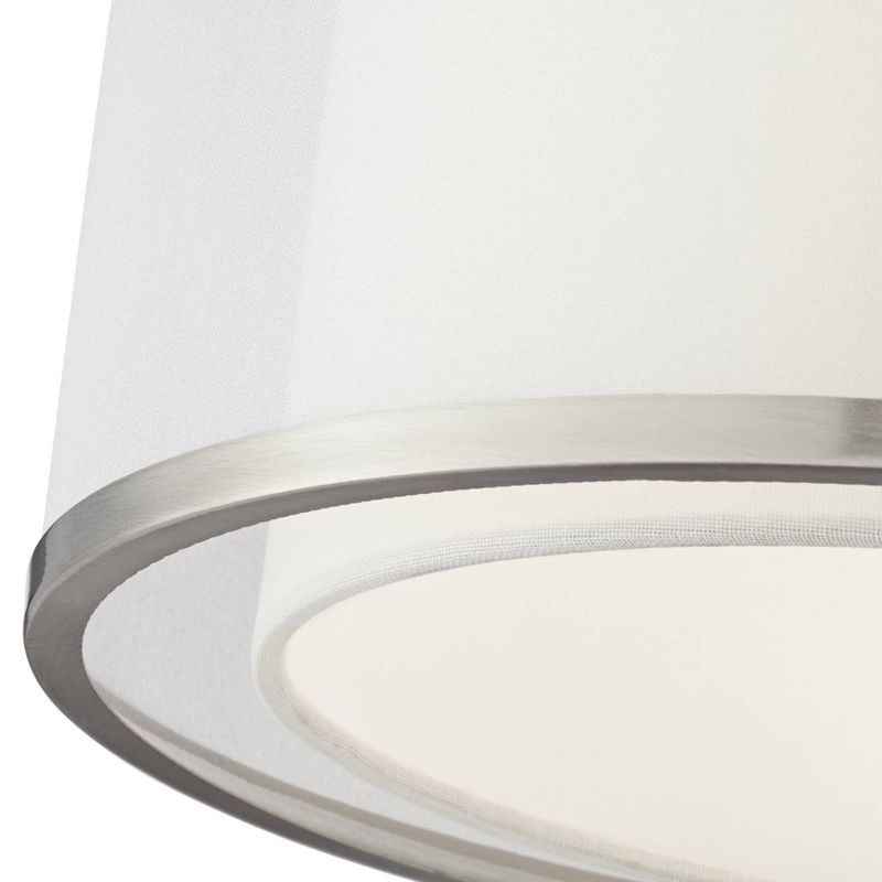 Possini Euro Design Modern Swing Arm Wall Lamp Brushed Nickel Plug-In Light Fixture Organza Drum Double Shade for Bedroom Bedside