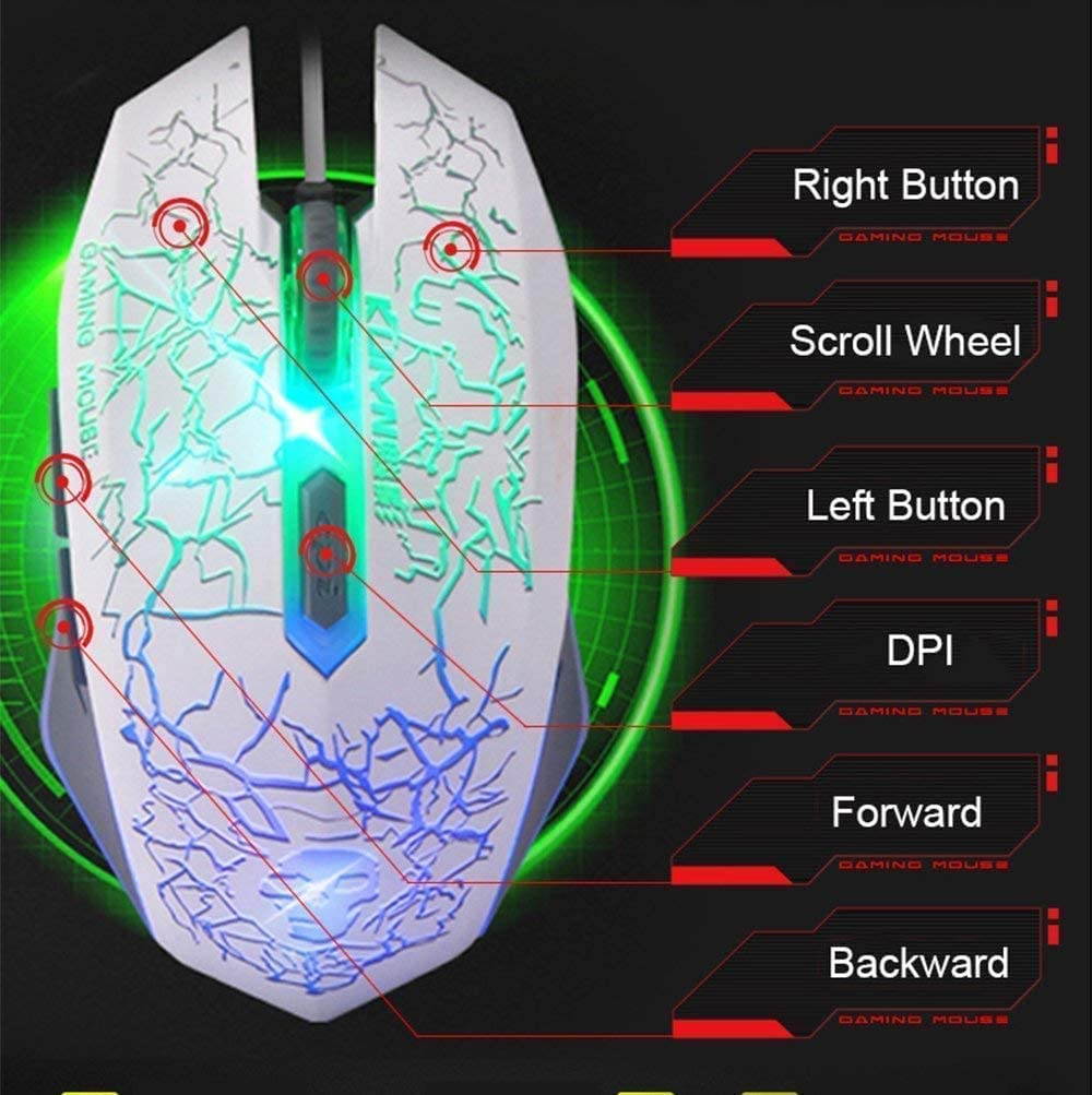 UKCOCO Wired Gaming Keyboard and Mouse Combo, Rainbow Backlit Gaming Keyboard with Multimedia Keys and Rainbow Backlit Gaming Mouse 2400 DPI, for Windows PC Gamers