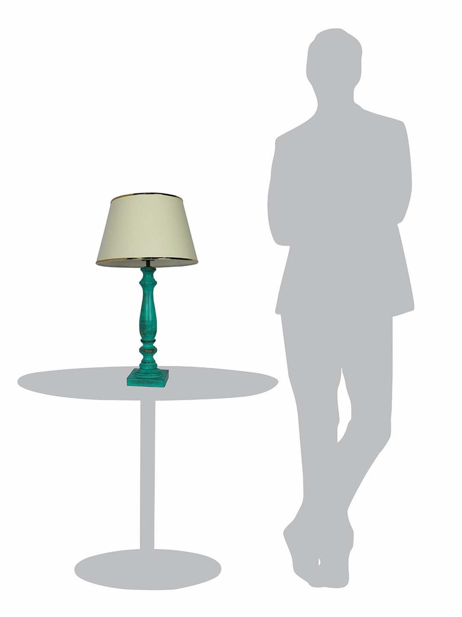 FOS LIGHTING Distressed Off-White & Green Wood Table Lamp With Fabric Shade