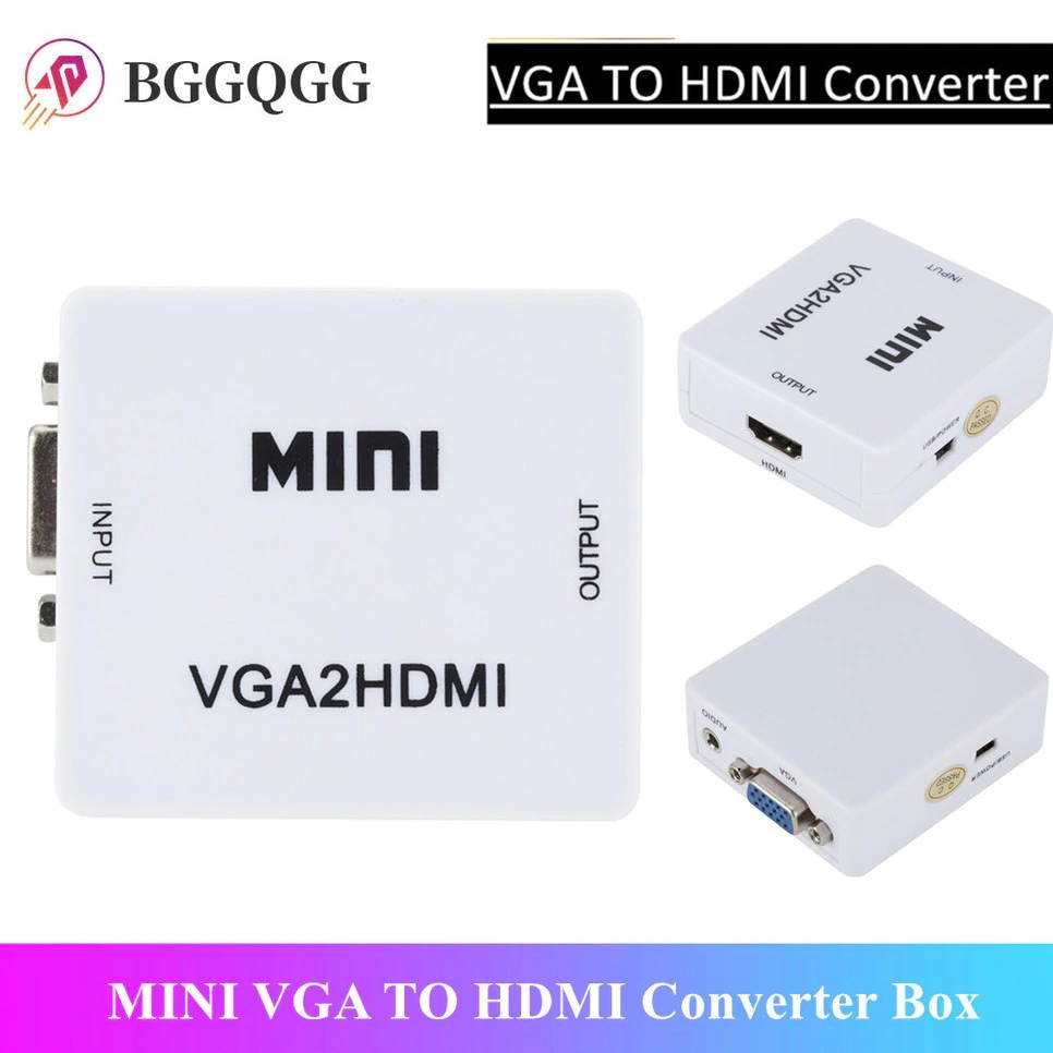 BGGQGG 1080P VGA 2 HDMI Audio Adapter Connector VGA2HDMI Mini VGA to HDMI Converter with Audio for PC Laptop to HDTV Projector