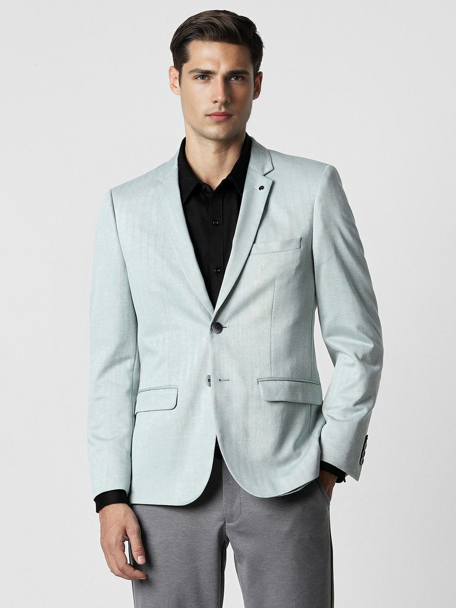 Van Heusen Green Slim Fit Printed Blazer