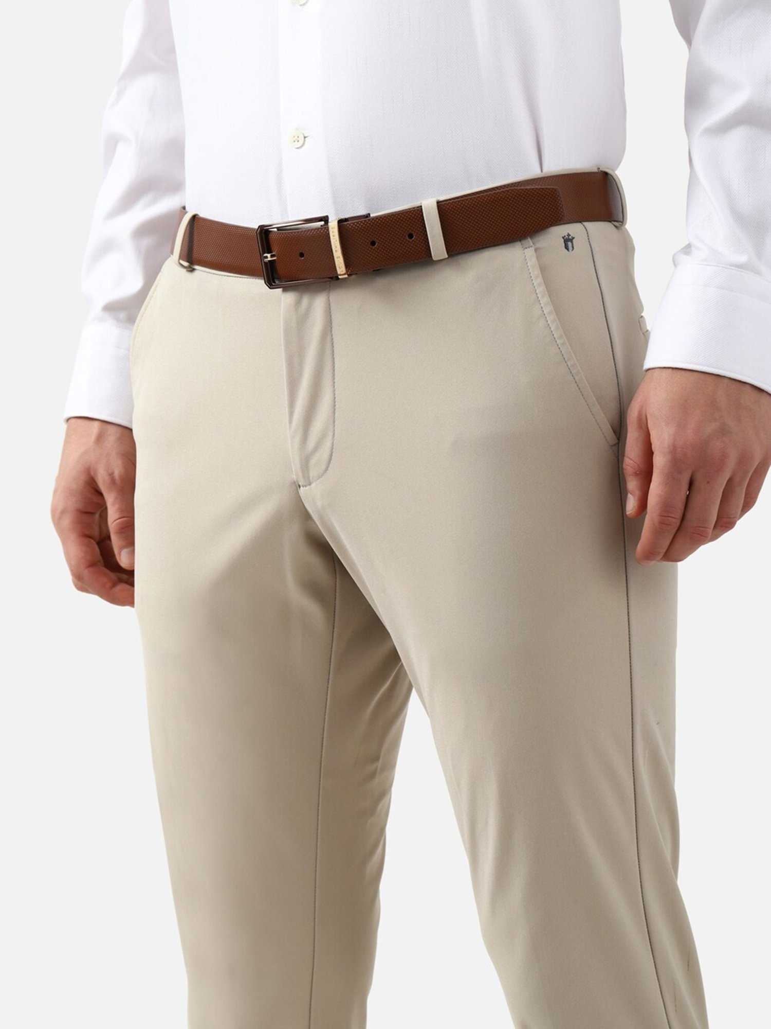 Louis Philippe Brown Leather Textured Reversible Belt