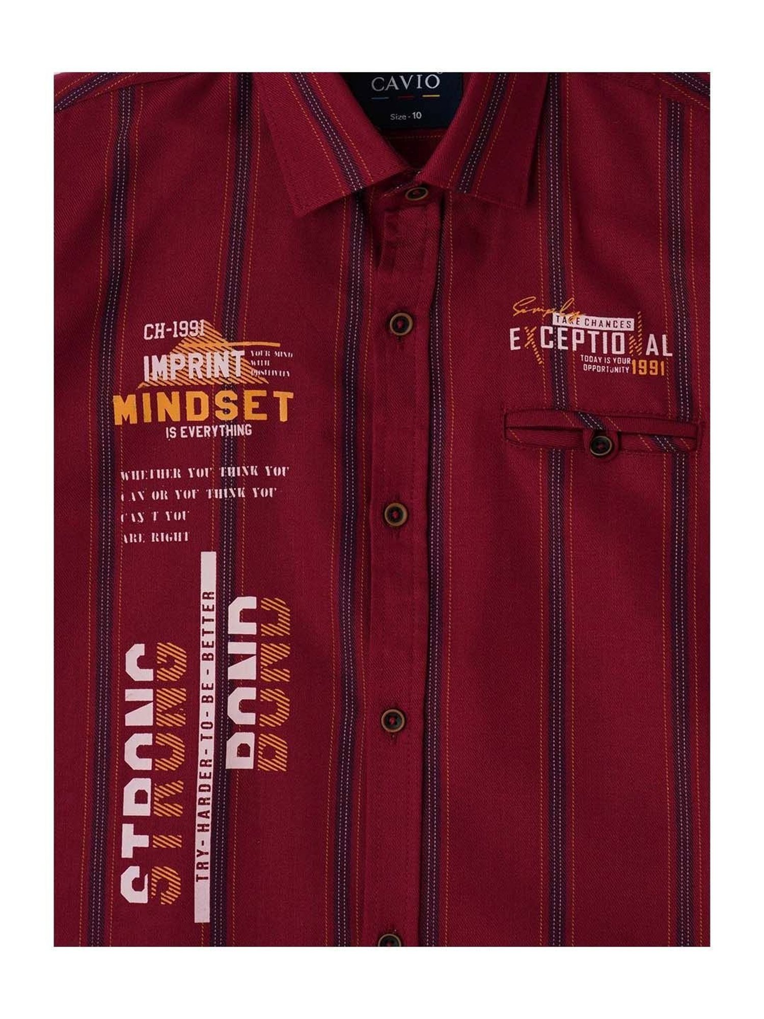 Cavio Kids Maroon Cotton Striped Full Sleeves Shirt