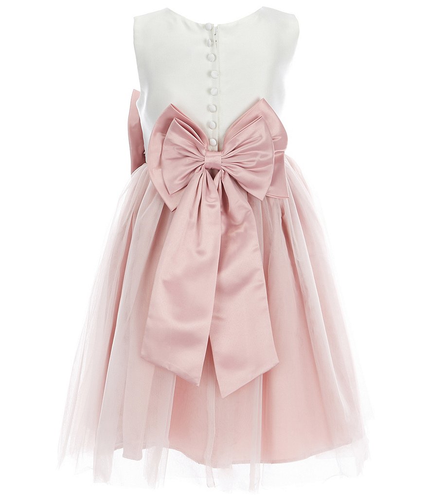 Rare Editions Little Girls 2T-6X Bow-Waist Satin/Jacquard-Stripe Hi-Low Ballgown