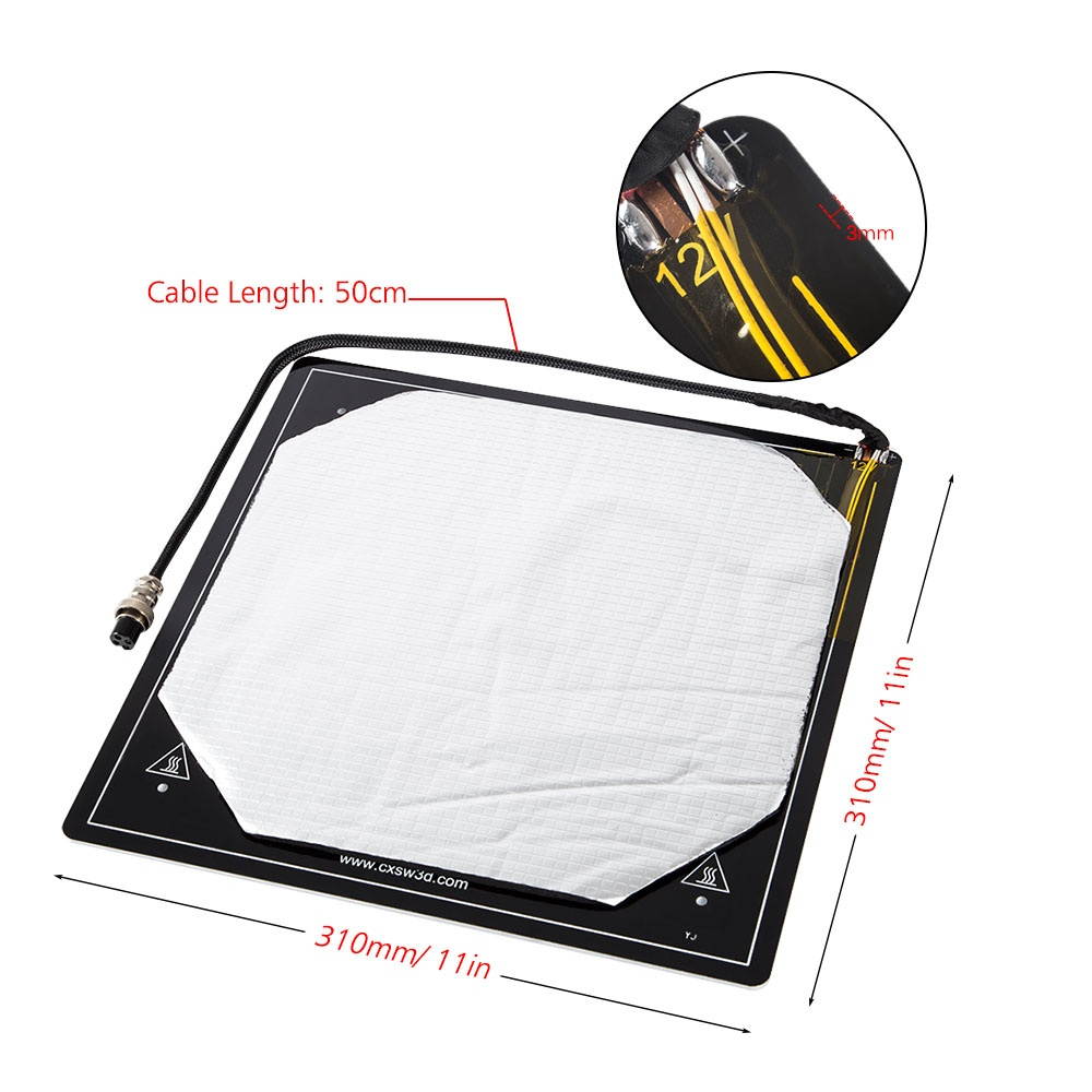 Creality 3D Heated Bed Platform Kit Aluminum Printing Build Plate Size 310*310mm Cable Installed Well with Thermal Insulator Cotton for CR-10/CR-10S 3D Printer