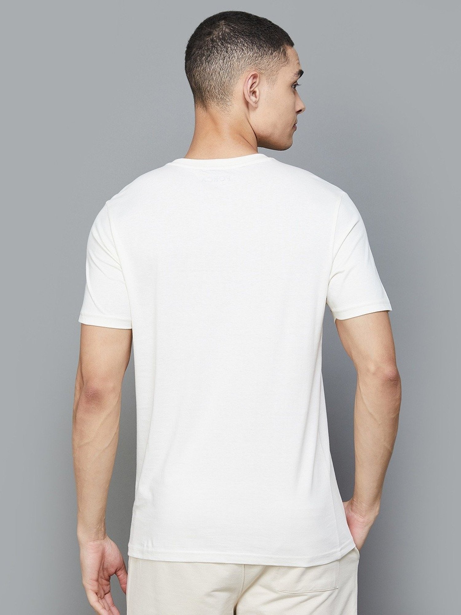 Forca by Lifestyle White Cotton Regular Fit Printed T-Shirt