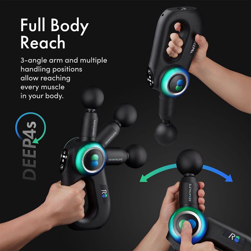 REATHLETE DEEP4S Percussion Therapy Device Handheld Deep Tissue Full Body Massager Gun with 5 Heads, Carrying Case, and 4 Settings for Athletes