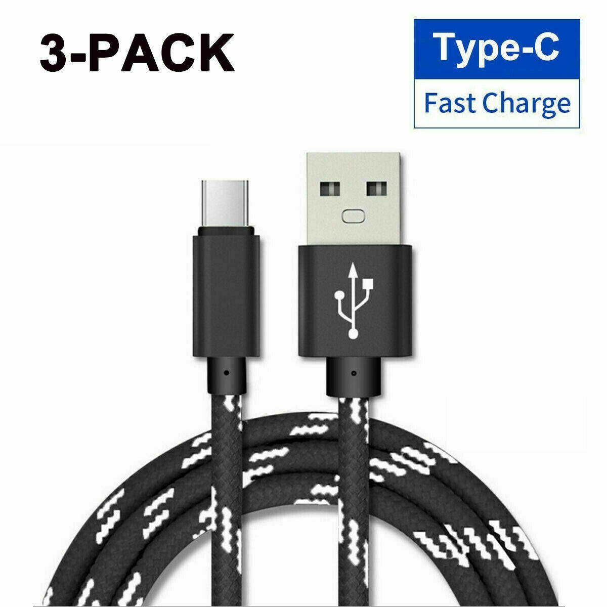 3-PACK Fast Charger Cables Cords For  iPhone/ Micro-USB/ Type-C 3FT/6.5FT