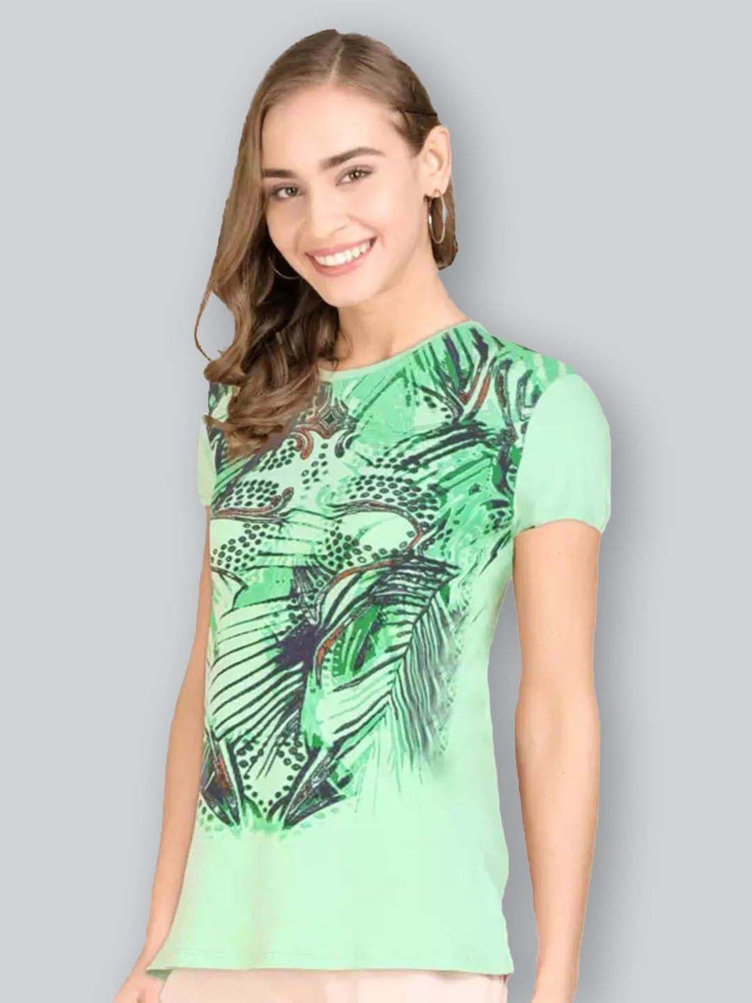 Lyra Green Cotton Printed T-Shirt