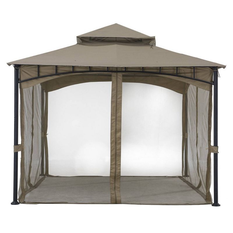 Costway Outdoor 2-Tier 10'x10' Gazebo Canopy Shelter Awning Tent Patio Garden Screw-free structure Brown