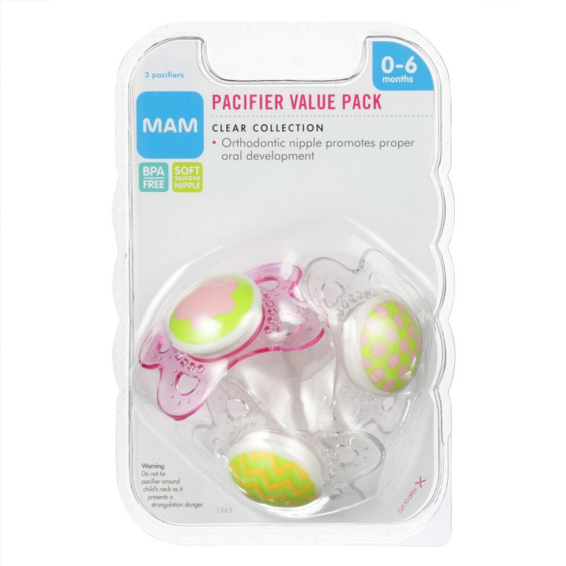 MAM Clear Orthodontic Pacifier - 0-6 Months - 3ct
