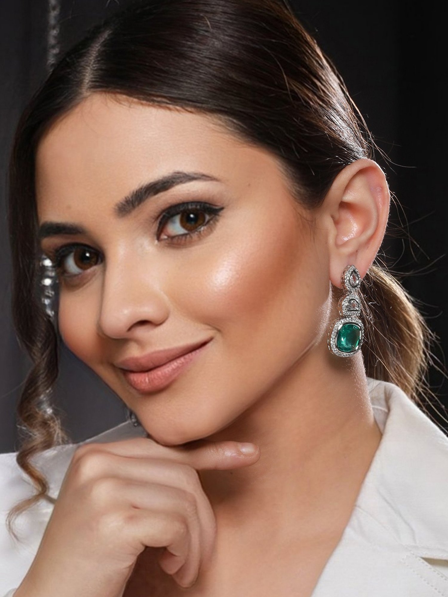 Saraf RS Jewellery Silver AD embellished Dangler Earrings