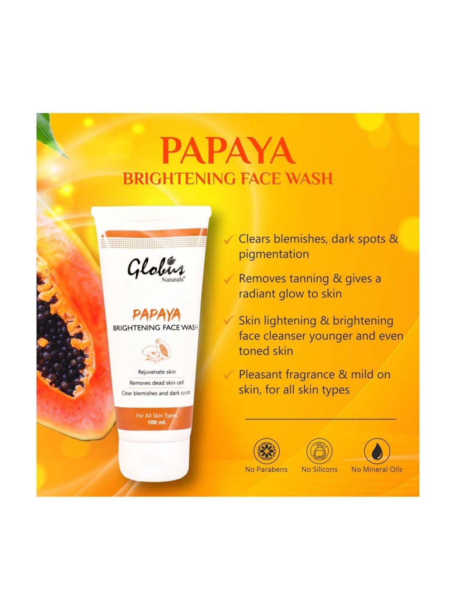 Globus Naturals Papaya Brightening Face Wash - 100 gm