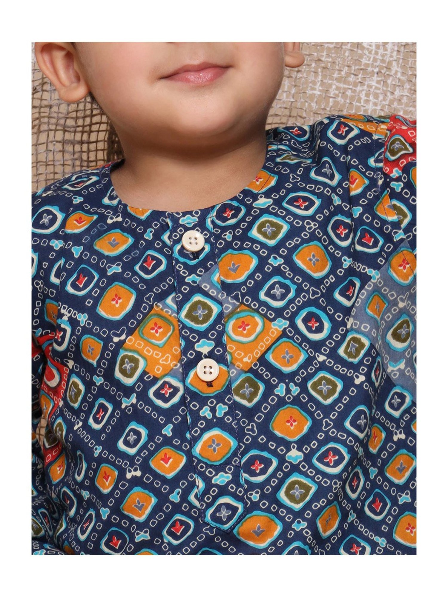 AJ Dezines Kids Navy & White Printed Full Sleeves Kurta with Dhoti
