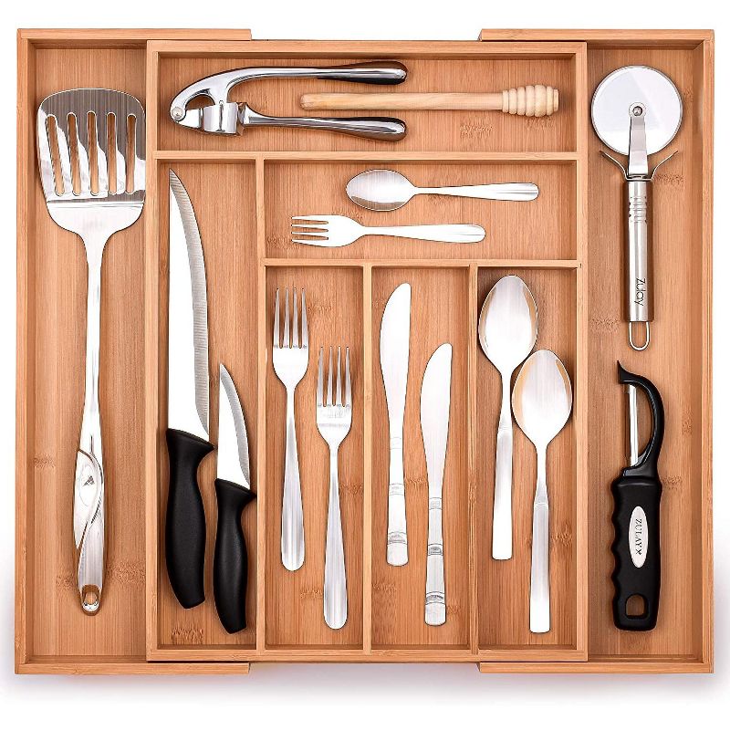 Zulay Kitchen Bamboo Expandable Utensil Organizer