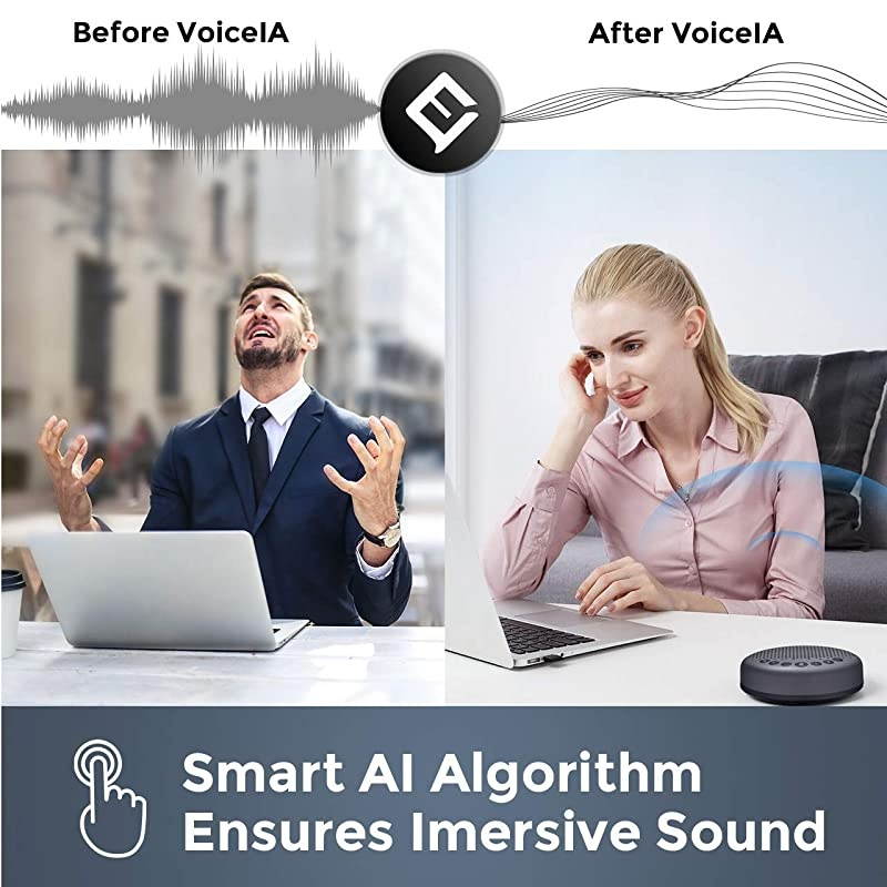 Bluetooth Speakerphone &ndash;  Luna Updated AI Noise Reduction Algorithm Featured, Daisy Chain, USB Conference Speaker Phone w/Dongle for Home Office, 360&deg; Voice Pickup for up to 8 People