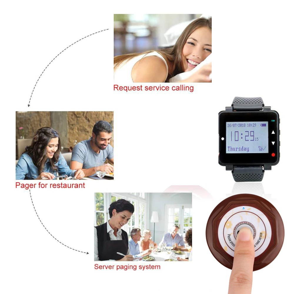 Wireless Waiter Calling System 2 T128 Watch Receivers+15 JL131 Call Buttons Pager For Restaurant Hospital  Coffee Shop