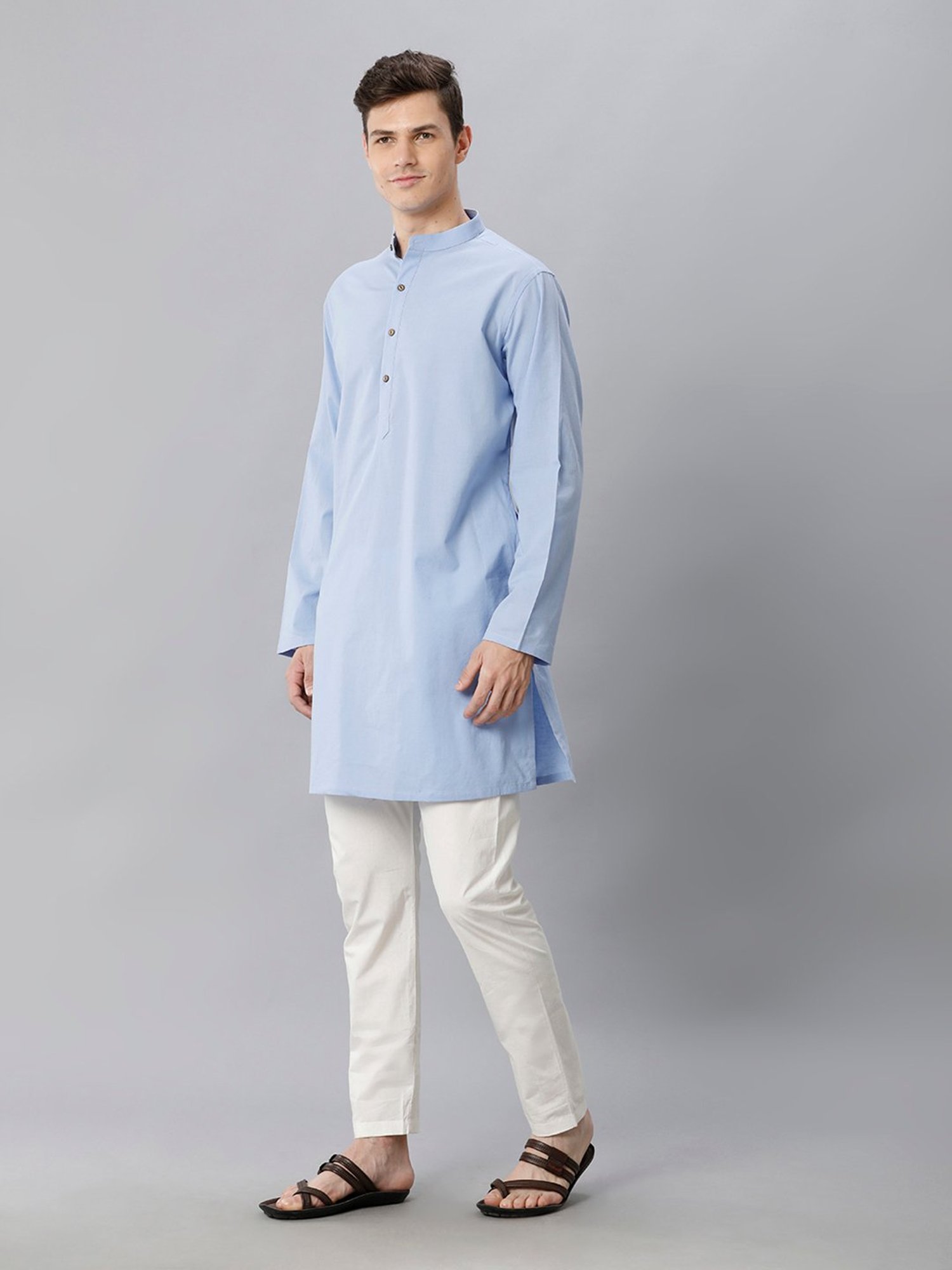 CAVALLO by Linen Club Light Blue Regular Fit Kurta