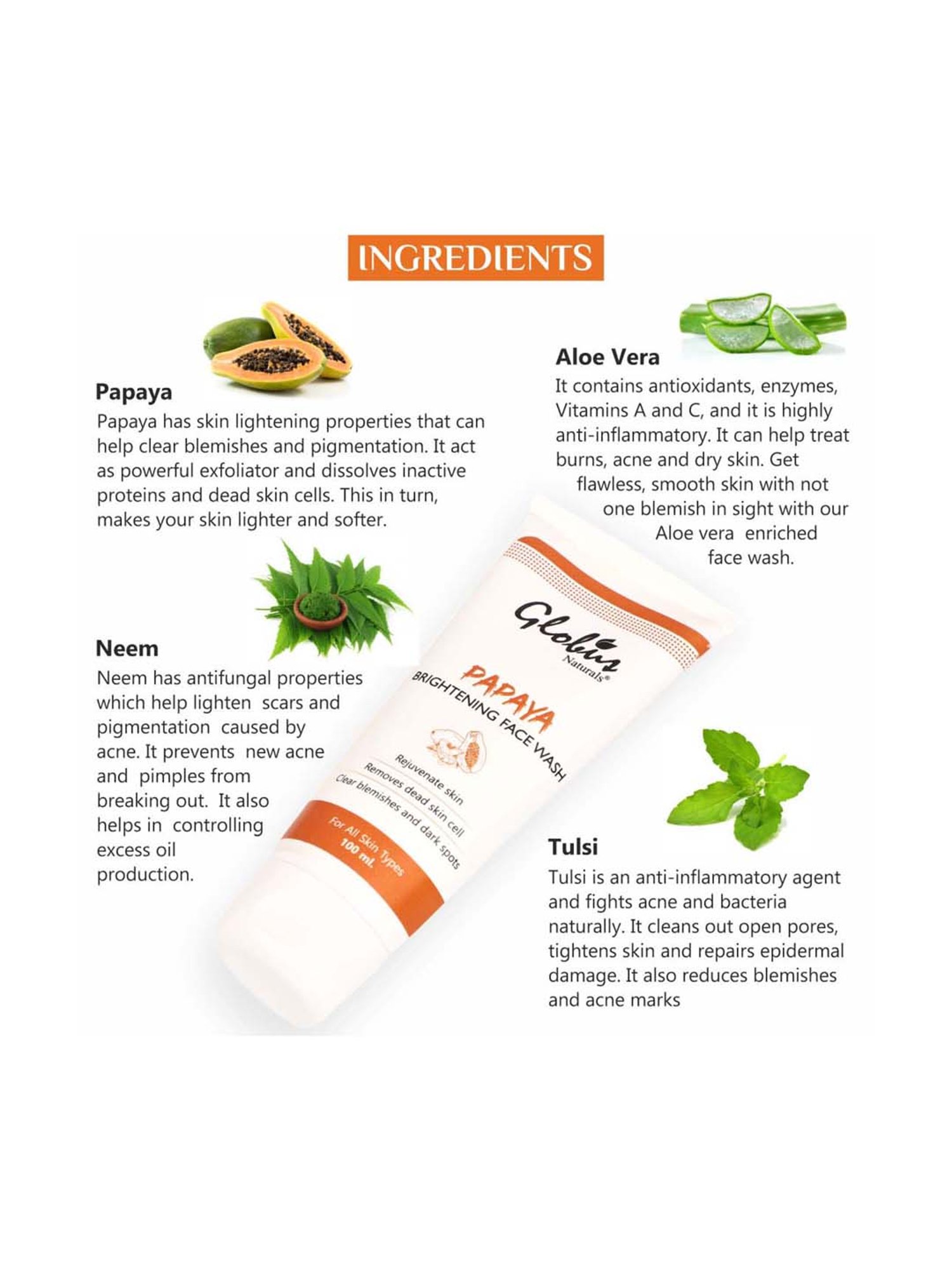 Globus Naturals Papaya Brightening Face Wash - 100 gm