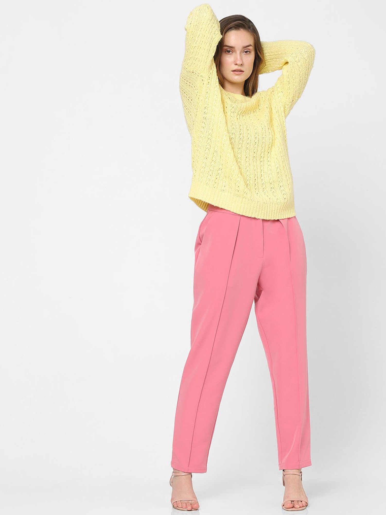 Vero Moda Yellow Self Design Sweater