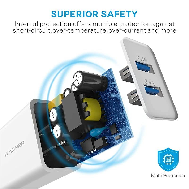 Wall Charger, 2Pack 24W 2-Port USB Plug Cube Travel Wall Charger for iPhone 12/Mini/11/Pro/ProMax/Xs/XS Max/XR/X/8/7, Galaxy10/9, Note10/9, and More