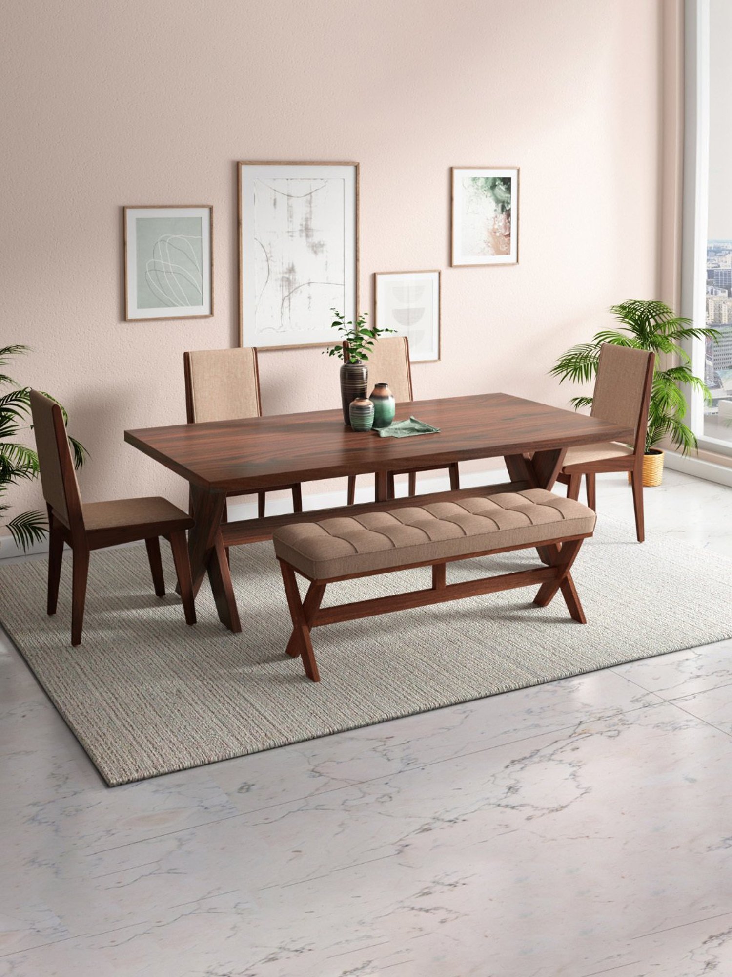 Godrej Interio Bliss Beige Sheesham Wood Dining Chair (Set of 2)