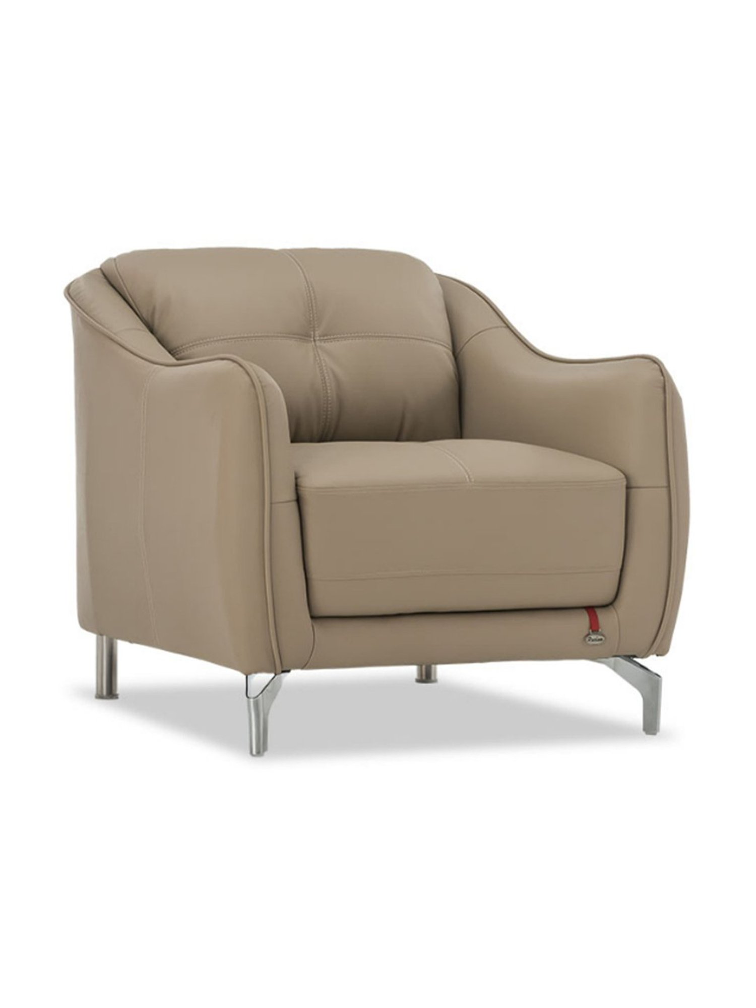 Durian Skyler Mushroom Brown Leather 1 Seater Sofa