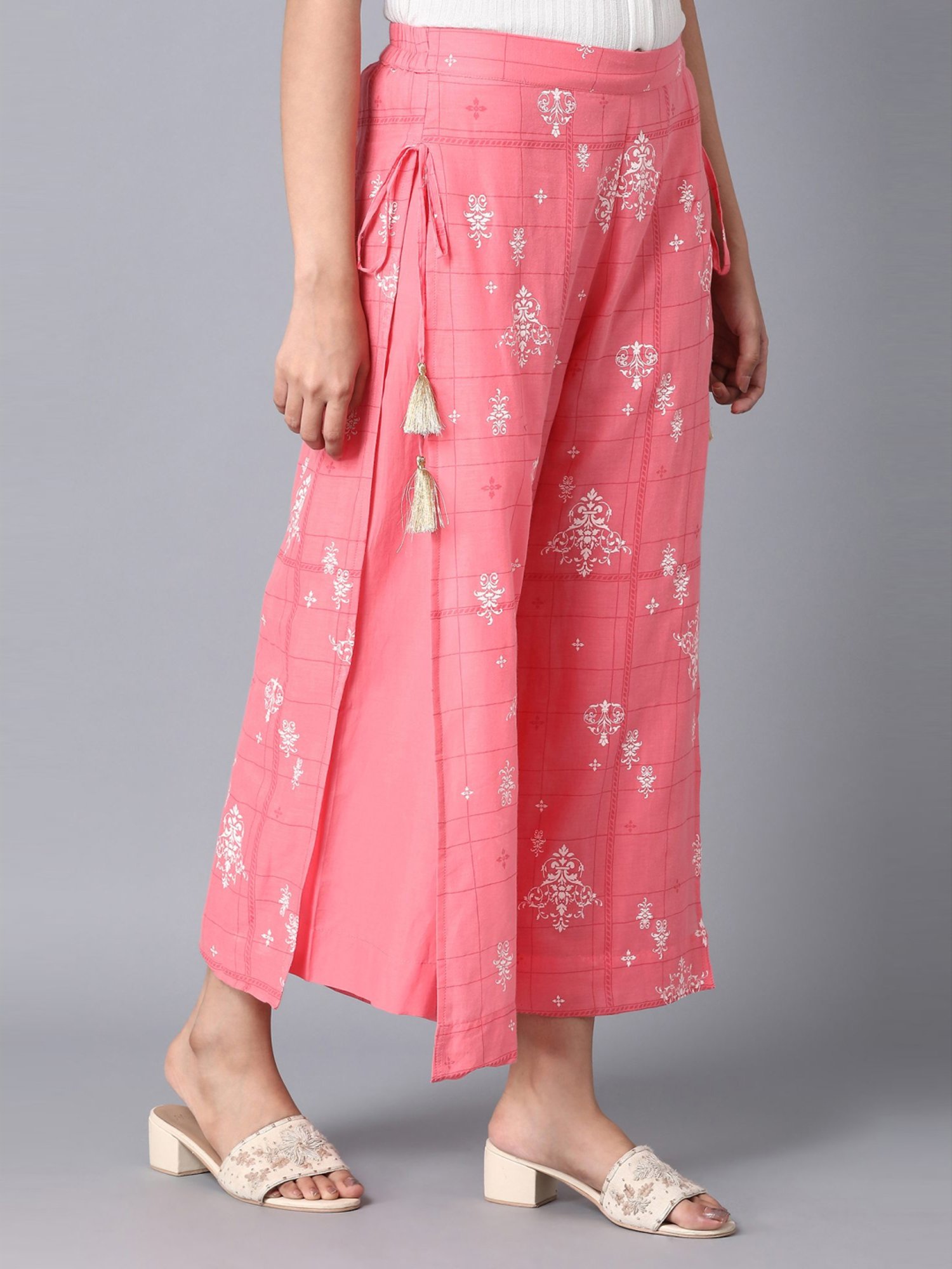Elleven Pink Cotton Printed Palazzos