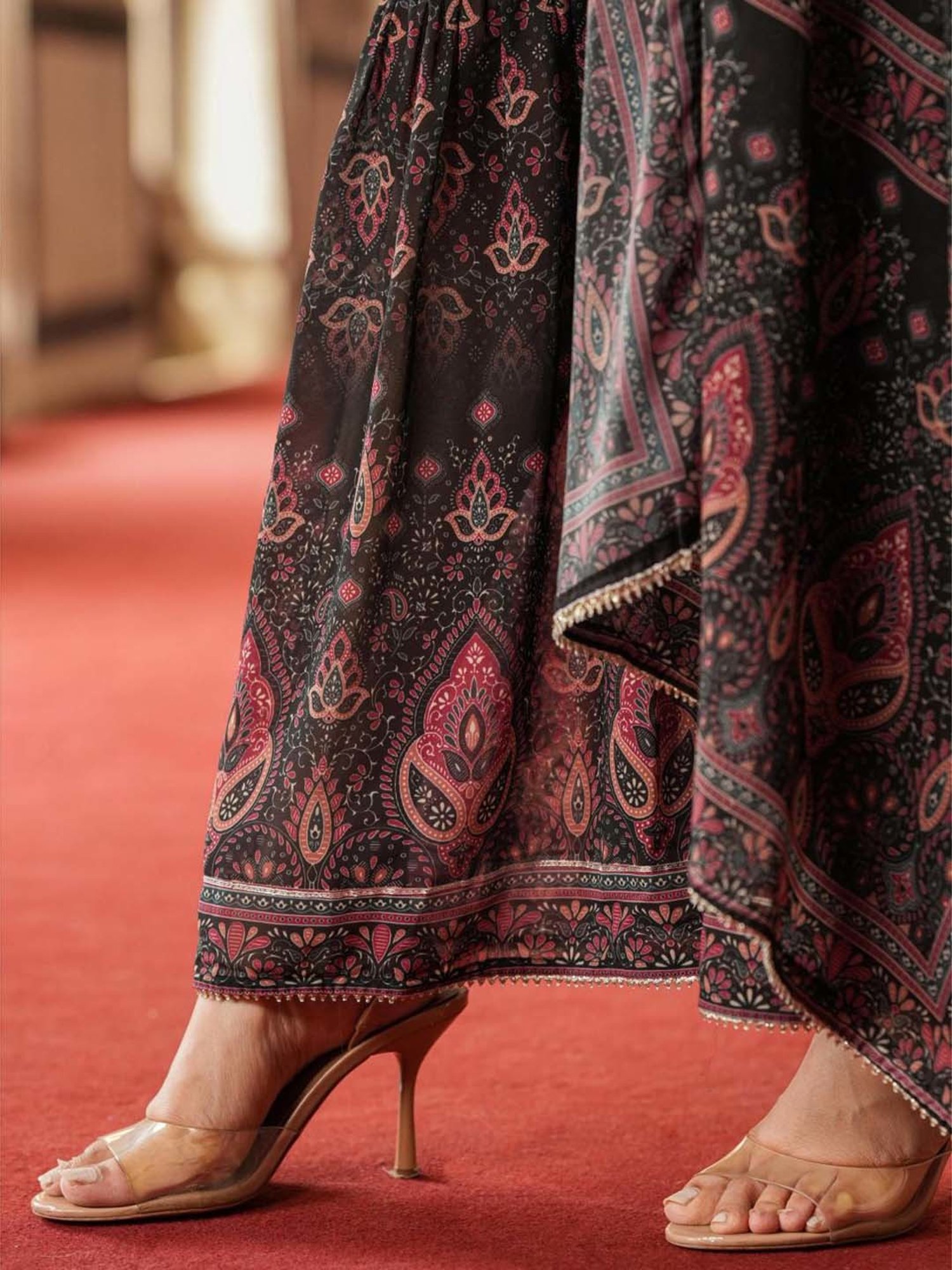 SCAKHI Black Printed Kurti Sharara Set With Dupatta