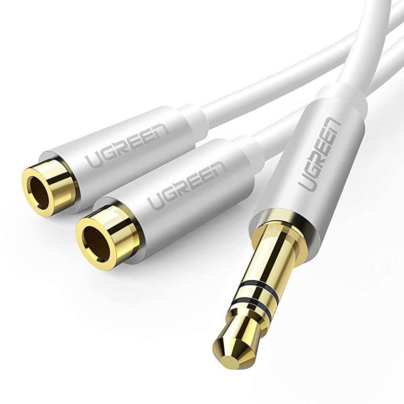 Headphone Splitter 3.5mm Audio Stereo Y Splitter Extension Cable Male to Female Dual Headphone Jack Adapter for Earphone Headset Compatible with iPhone Samsung Tablet Laptop White
