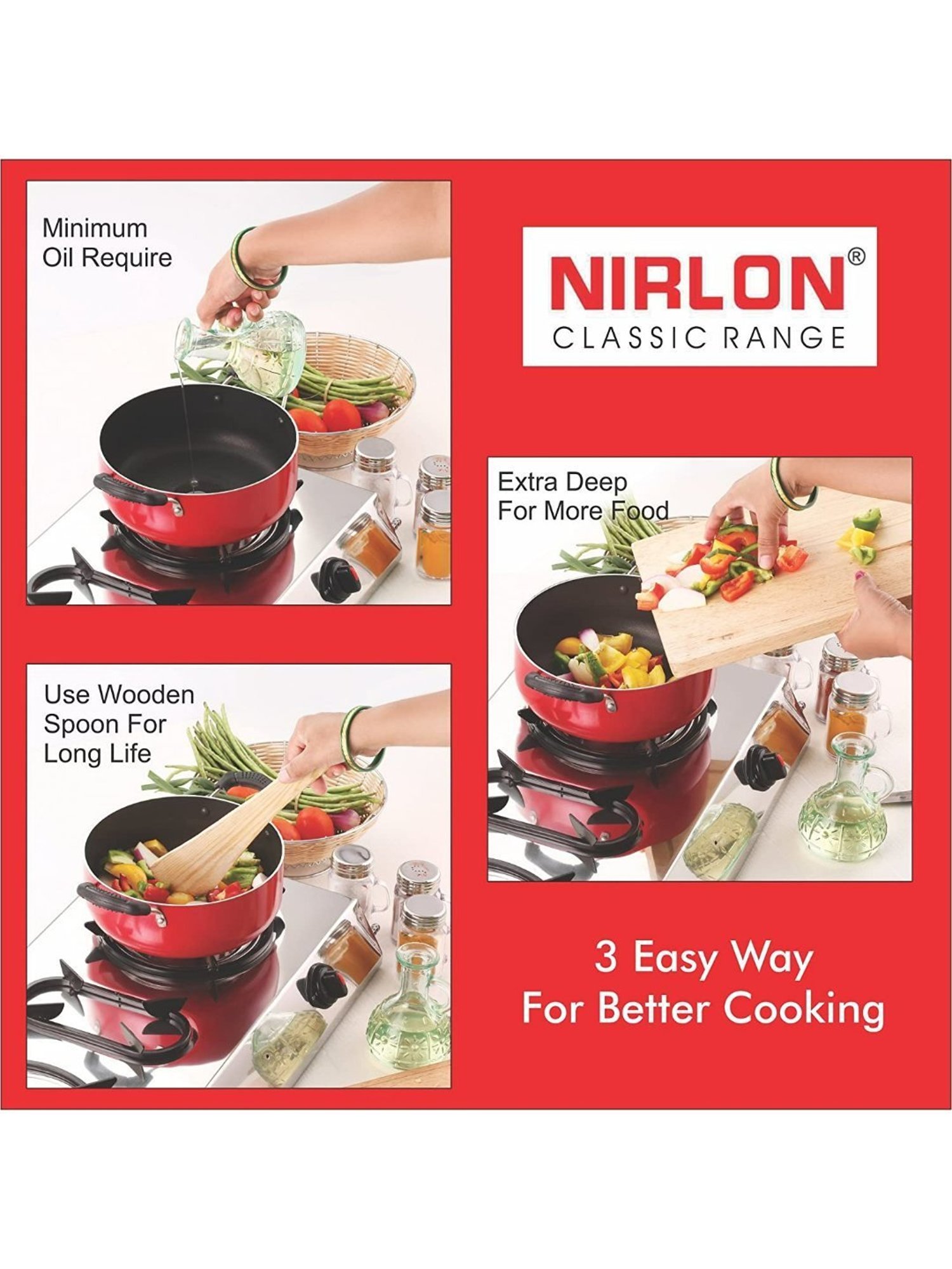 Nirlon Red Aluminium Non-Stick Deep Kadhai and Casserole Cookwares - Set of 2