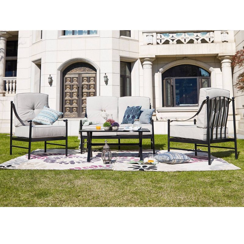 2pc Steel Outdoor Patio Accent Chairs Cream - Lokatse