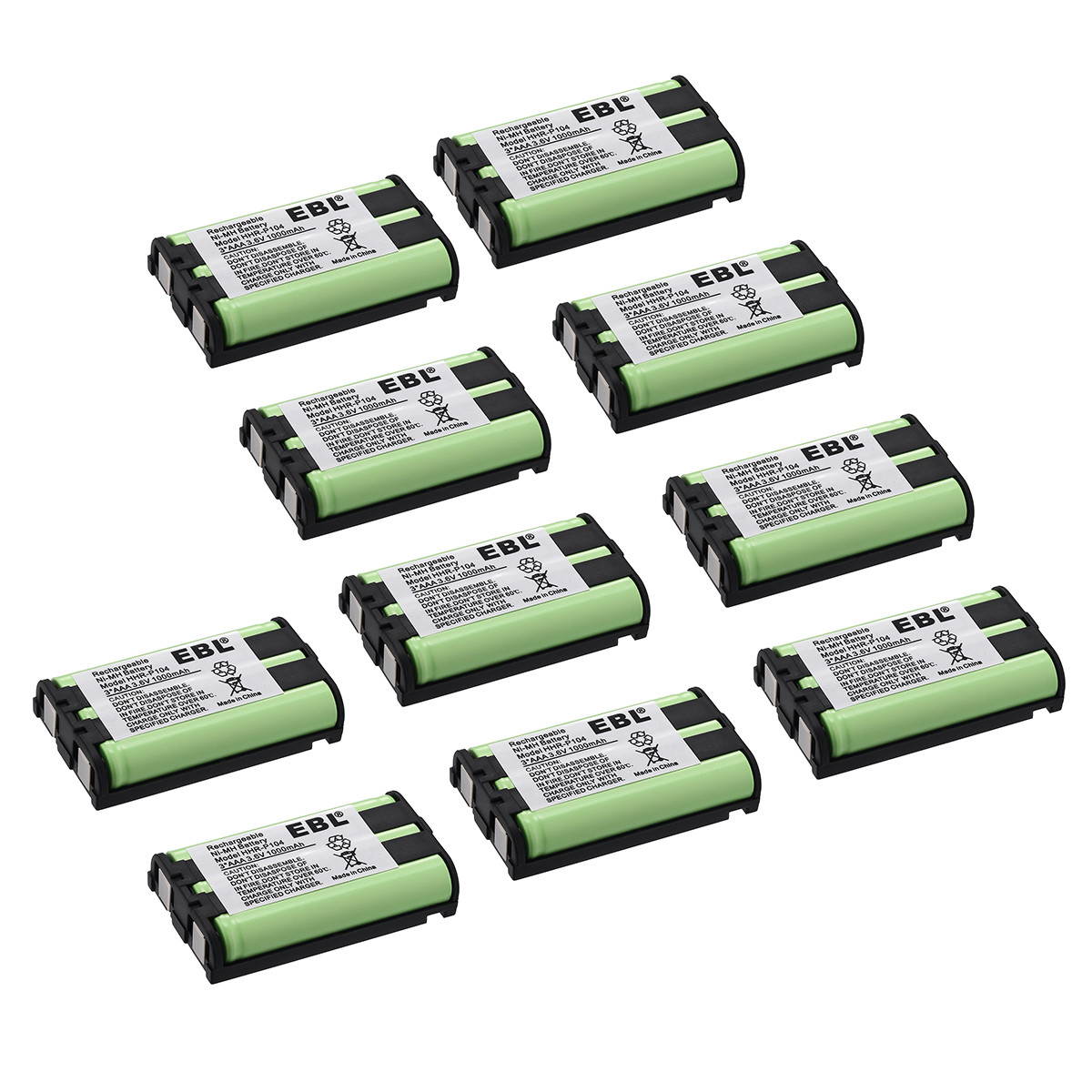 EBL 10 Pack HHR-P104 Batteries 1000mAh 3.6V Cordless Home Phone Replacement Battery for HHR-P104 P104A KX-TG2314 KX-TG2388B