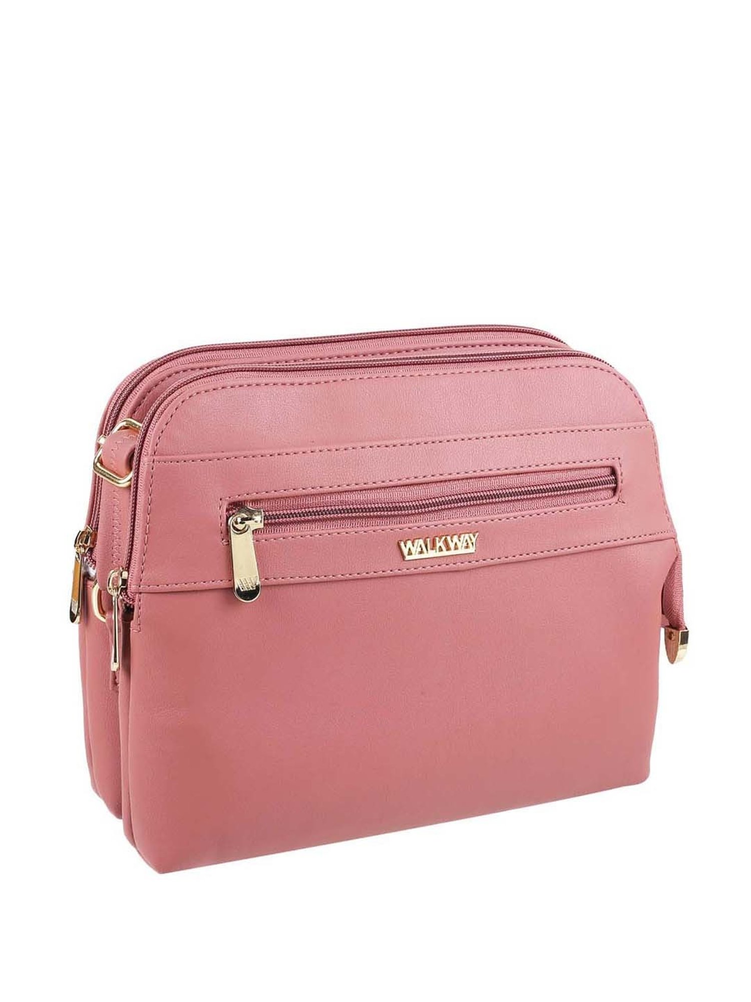 Walkway Peach Synthetic Solid Sling Handbag