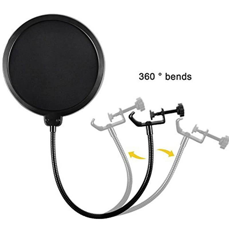 Microphone Pop Filter For Blue Yeti and Any Other Microphone Dual Layered Wind Pop Screen With Flexible 360 Gooseneck Clip Stabilizing Arm By