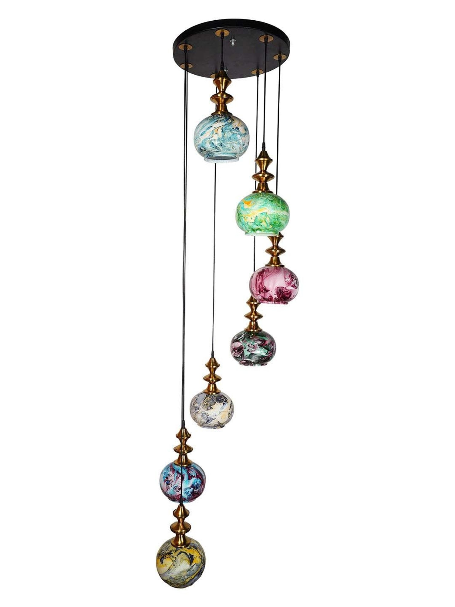 FOS LIGHTING Contemporary Cluster Multicolor Steel 7-In-1 Glass Globe Hanging Light
