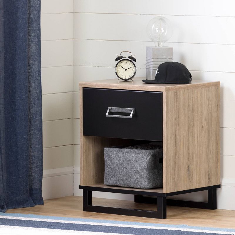 Induzy 1 Drawer Nightstand Rustic Oak and Matte Black - South Shore