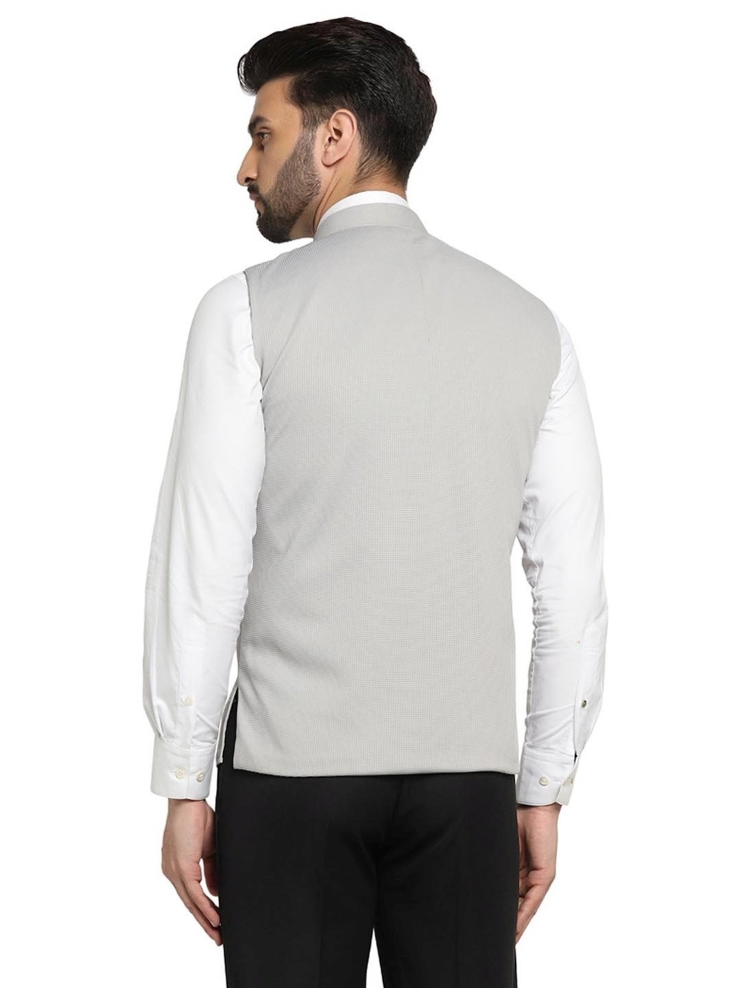TAHVO Grey Satin Slim Fit Nehru Jacket