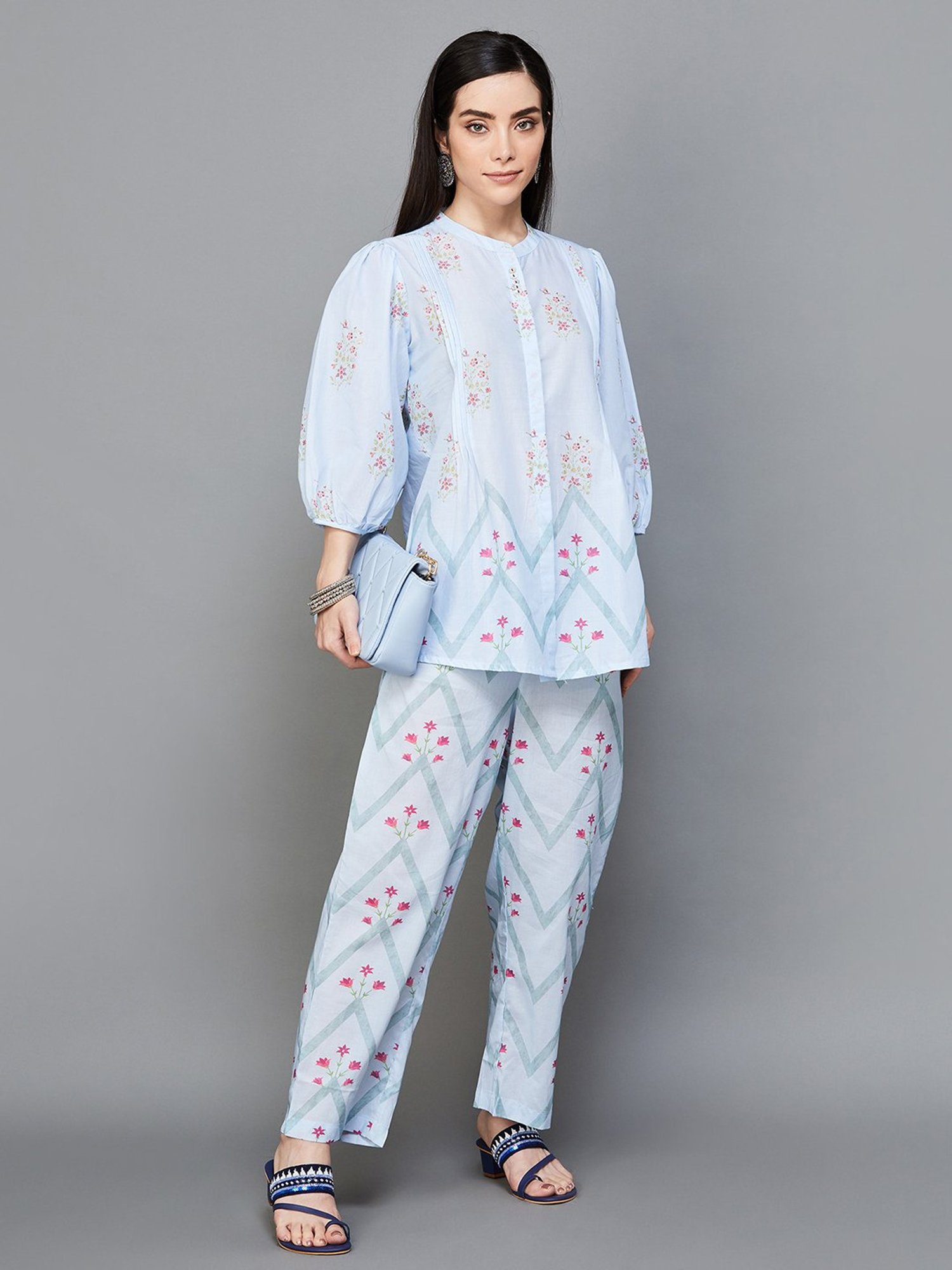 Melange by Lifestyle Blue Cotton Floral Print Tunic