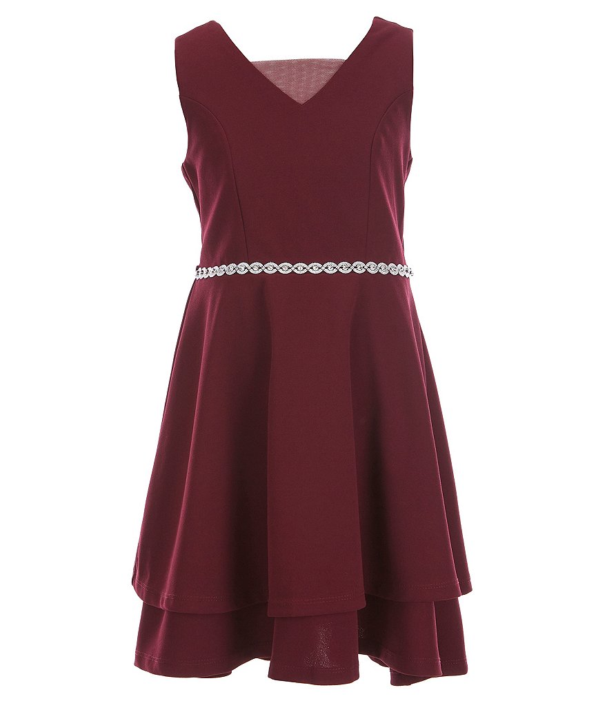 Honey and Rosie Big Girls 7-16 Sleeveless Ruffled Neck Scuba Skater Dress