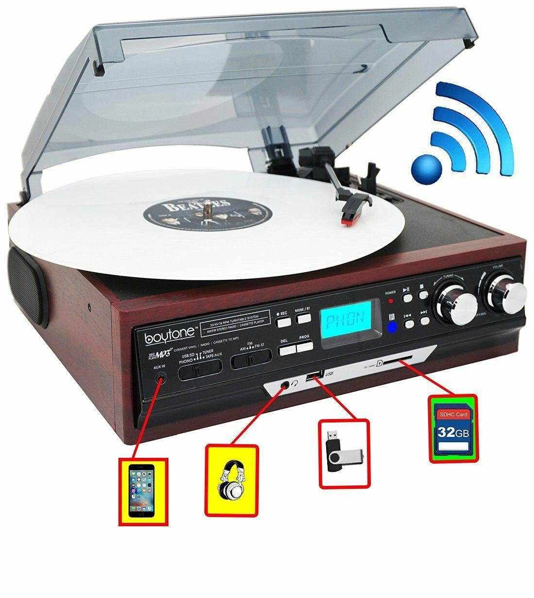 Boytone BT-37M-C Record Player Turntable USB Send Audio to Bluetooth Speaker New