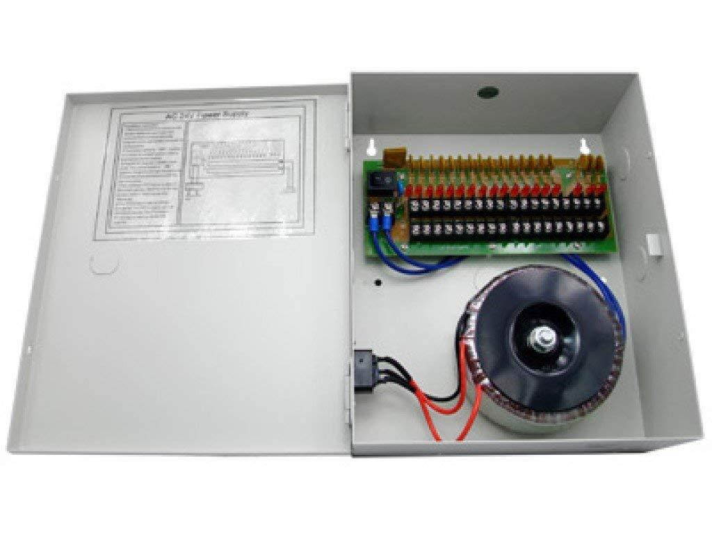 HDView CCTV Distributed Power Supply Box for Security Camera, PTC Resetable Fuse [no Fuse Burn], Key Lock (18 Ports 10Amp, 24V AC Power)