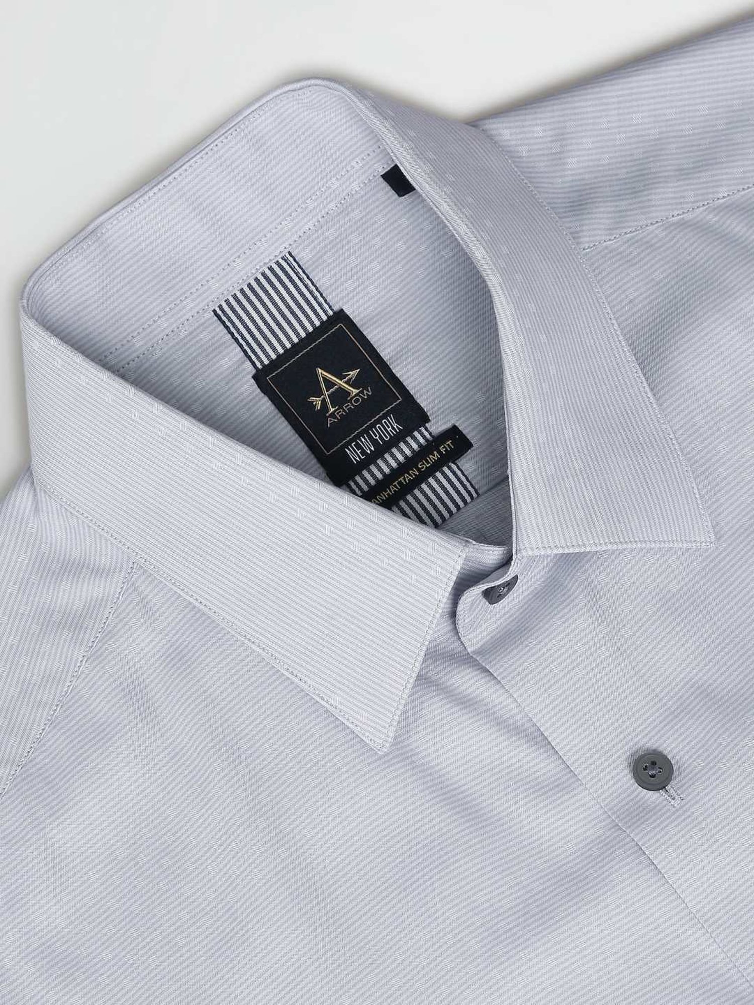 Arrow Newyork Grey Cotton Slim Fit Striped Shirt