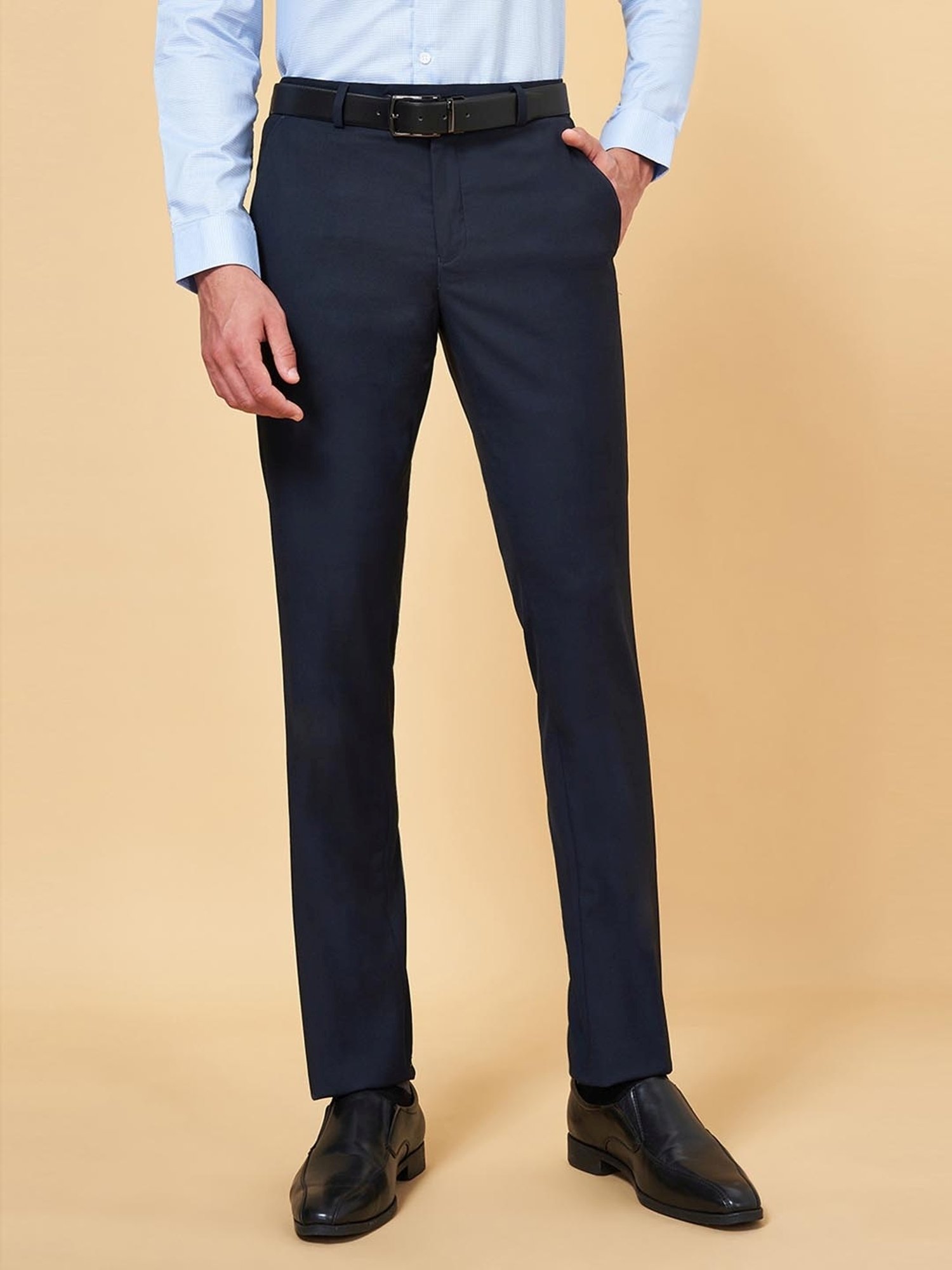 Peregrine by Pantaloons Navy Slim Fit Self Pattern Trousers