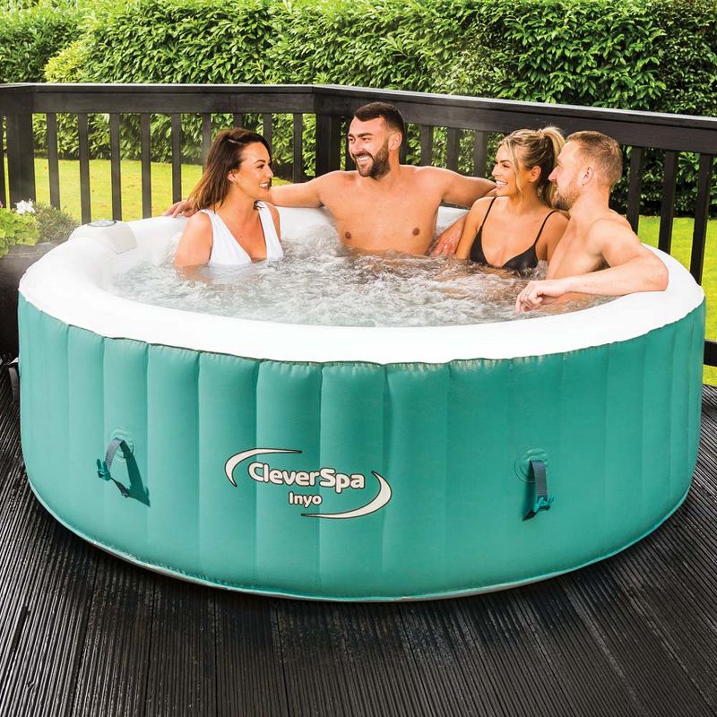 CleverSpa 7959 Inyo 4 Person Year Round Portable Outdoor Inflatable Round Hot Tub with 110 Air Jets, Built in Water Heater, and Cover, Teal