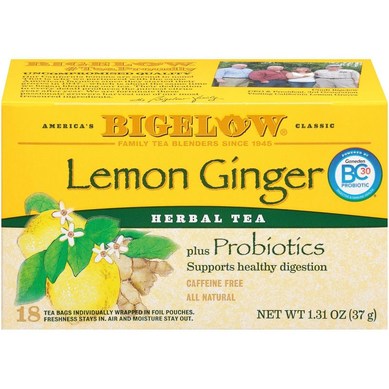 Bigelow Lemon Ginger Plus Probiotics Herbal Tea Bags - 18ct