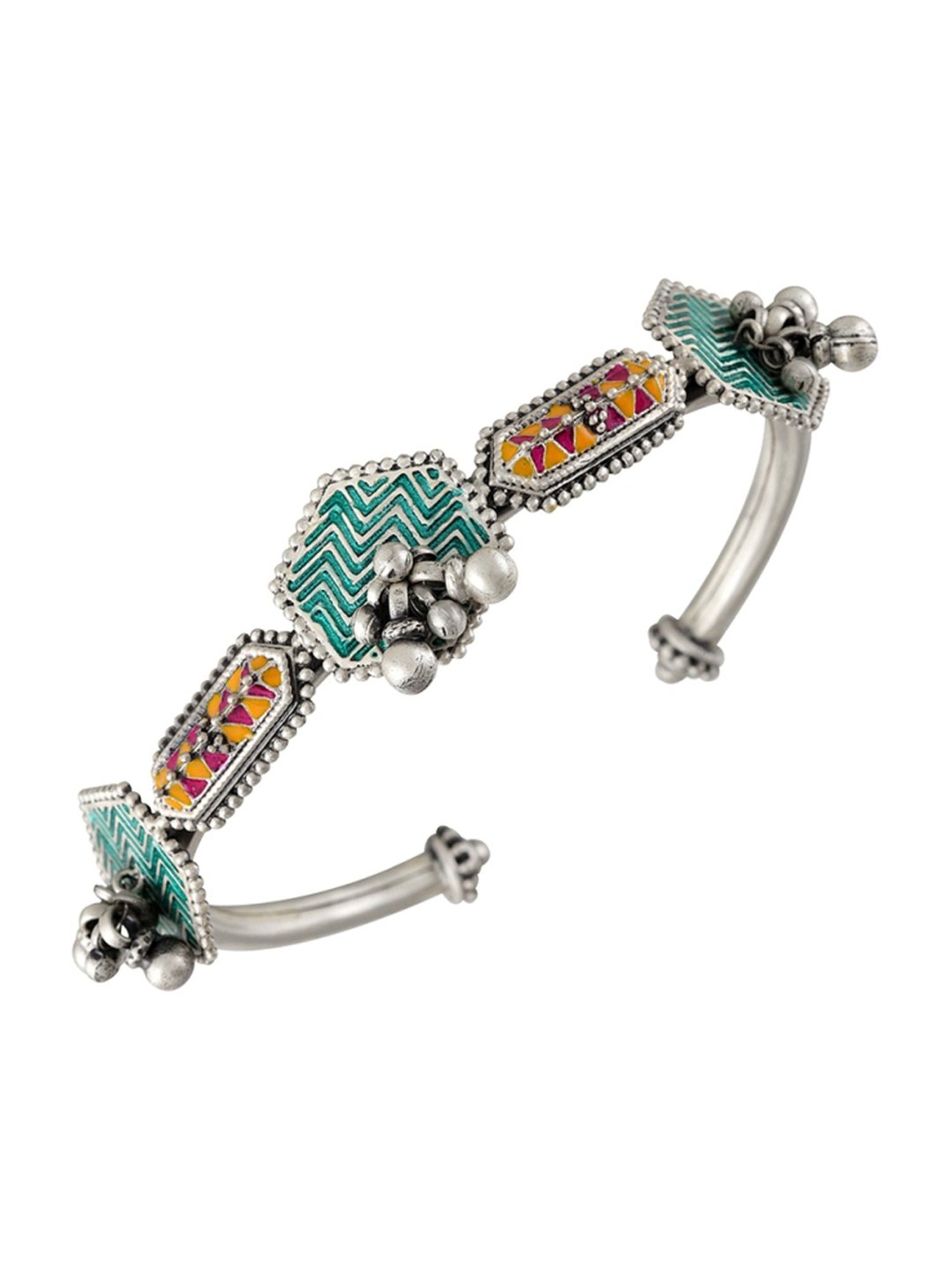 Tribe Amrapali 92.5 Sterling Silver Taveez Ghungroo Flexible fit Bracelet for Women