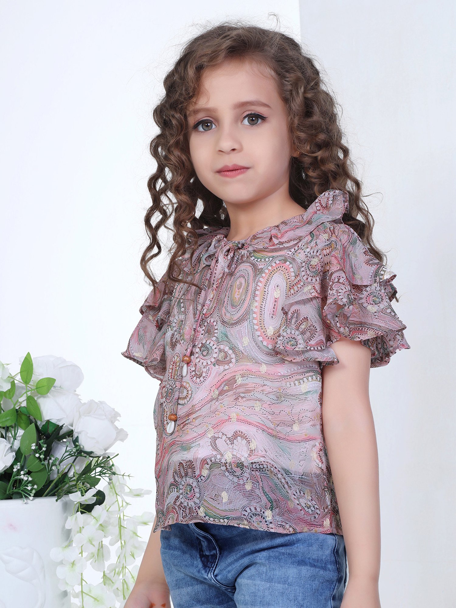 Peppermint Kids Brown Printed Top