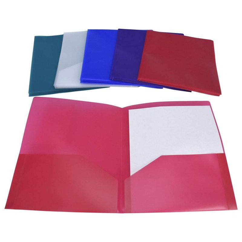 School Smart 2-Pocket Portfolios Without Fasteners, 8-1/2 x 11 Inches, Assorted Colors, Pack of 25