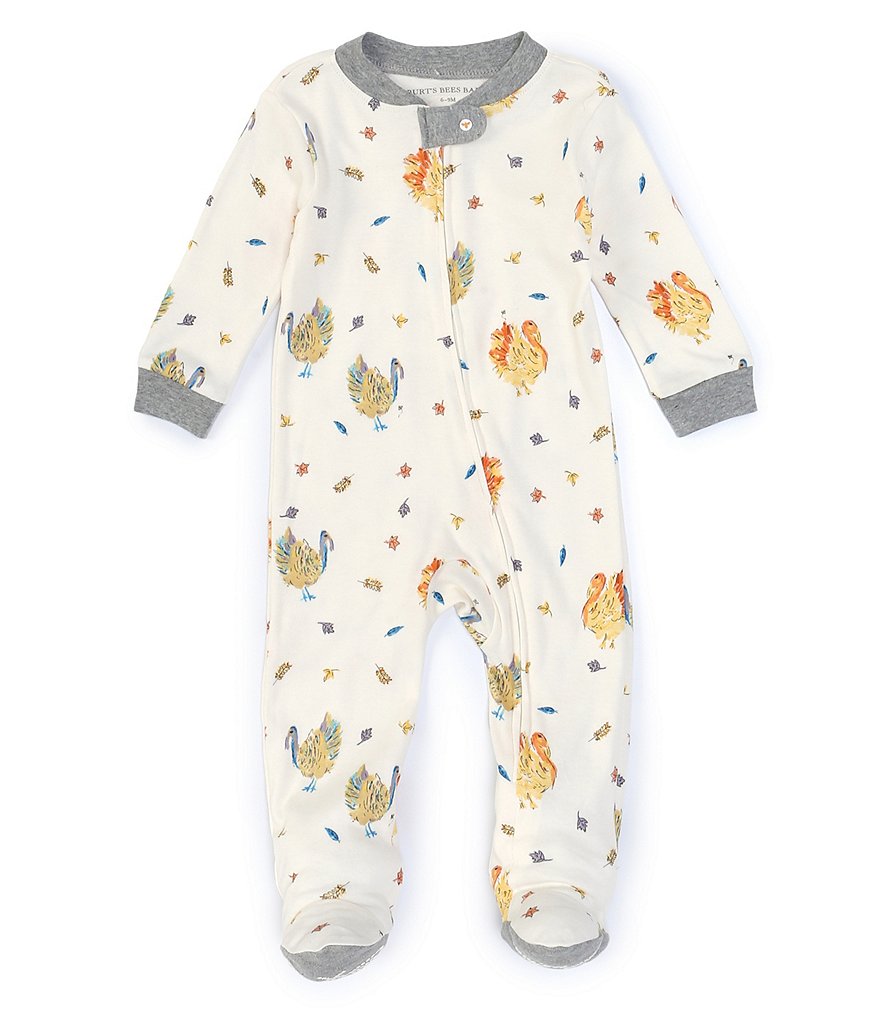 Burt's Bees Baby Newborn-9 Months Long-Sleeve Turkey Trot Footed Coverall